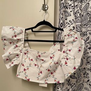Zara Floral white crop blouse with flowers